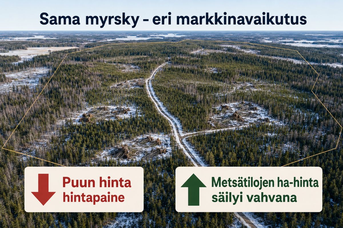 Metsätilan hinta versus puun hinta
