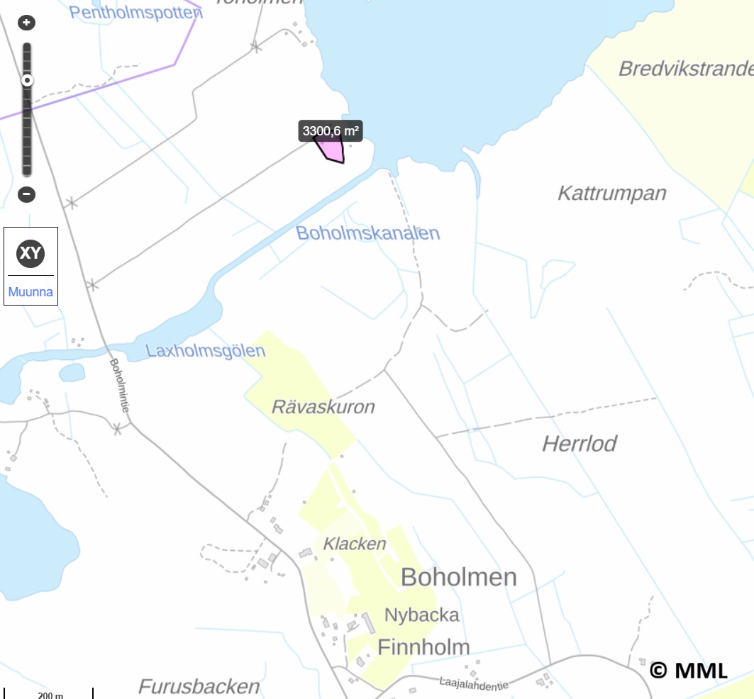 RA lähestymiskartta Boholmin mökki
